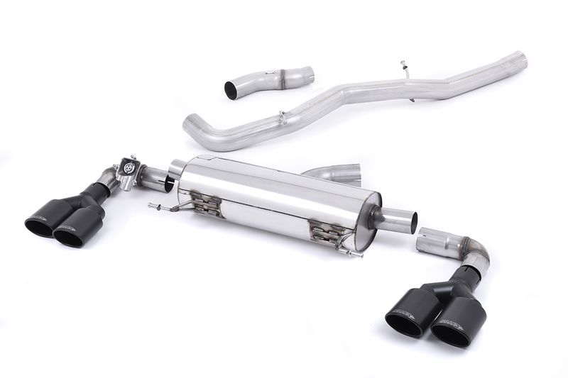 Cat-back Non-resonated (louder). Quad Cerakote Black Oval Tips