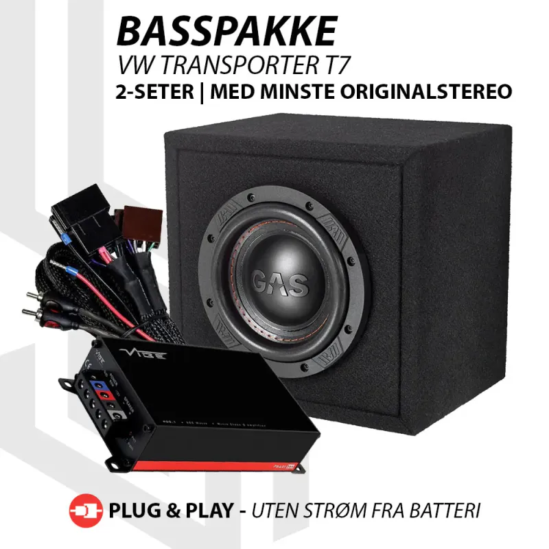 Basspakke VW Transporter T7 VIBE / GAS Plug and Play basspakke