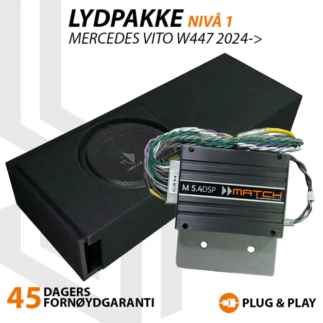 Hovedbilde Match Lydoppgraderingspakke Mercedes Vito W447 2024-> Nivå 1 - DSP-forsterker og 10`` basskasse under lasteluke