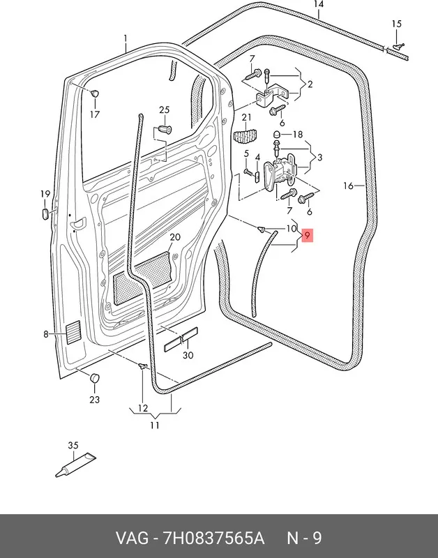 Dør Tetnings list høyre OEM VW T5 T6 T6.1